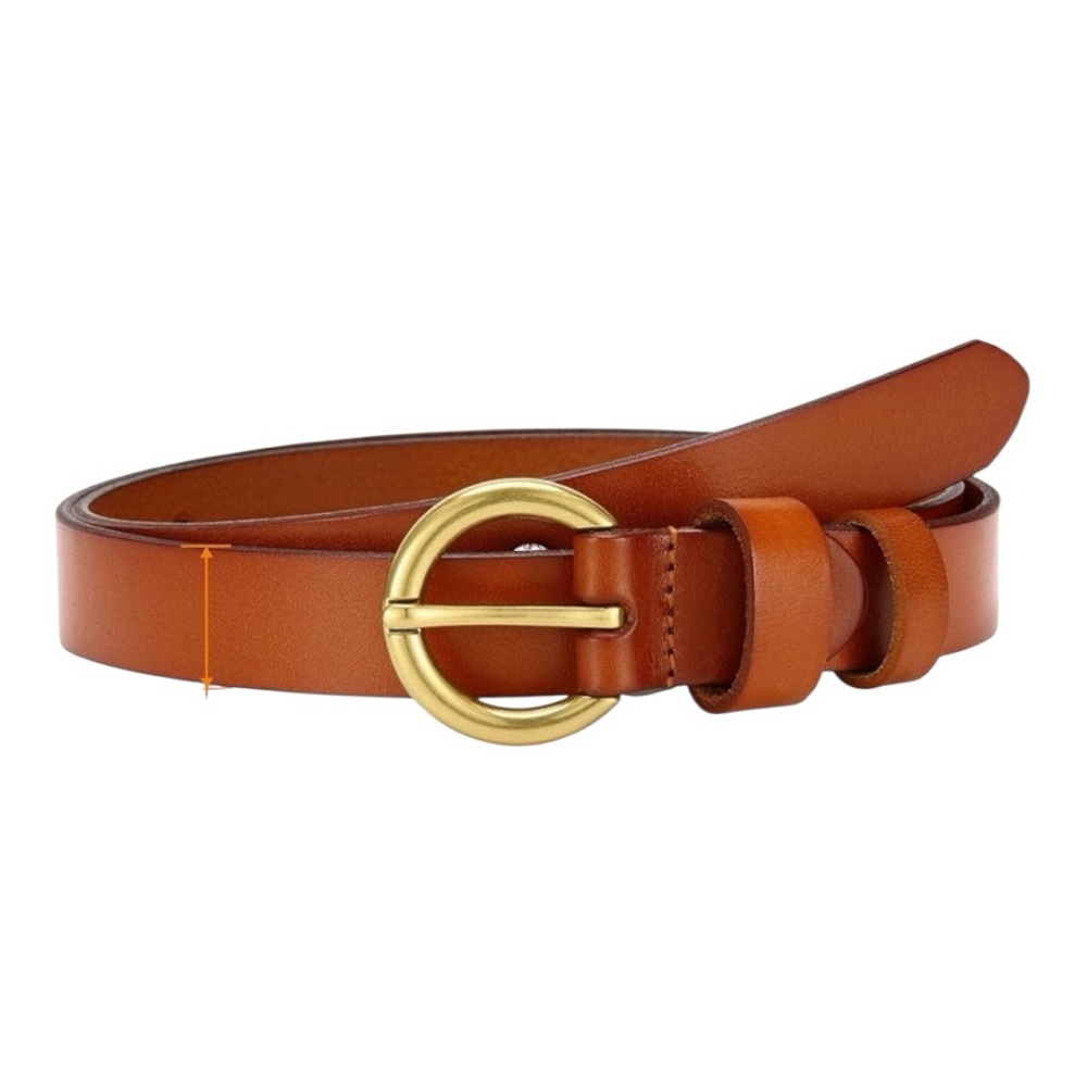 🧡 CLASSIC 1” LEATHER BELT ~ Cognac with Brass Buckle – One Size 🧡